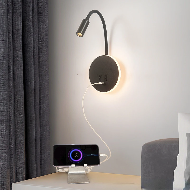 Minimalista olvasófali lámpa Hotel éjjeli fali lámpa Amerikai stílusban állítható szögű USB-vel Modern és minimalista hálószobai lámpa