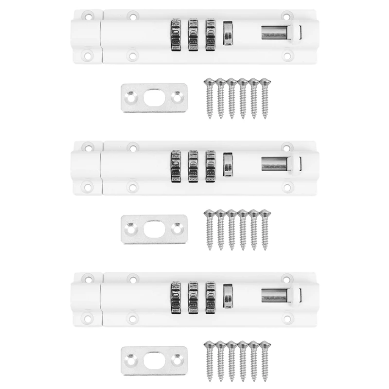 3X vízszintes vízszintes ajtócsavar zár csúszó kombinációs kód visszaállítható kapugarázs szekrényhez fehér