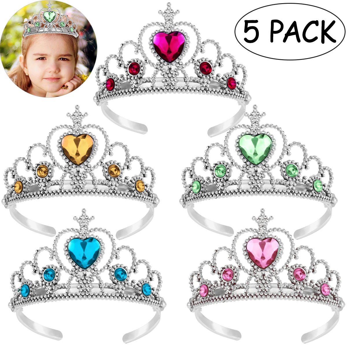 5db Aranyos gyerekek Tiara korona szett lányok öltöztetős parti fejpánt kiegészítők királynő hercegnő fejdísz ünnepi gyermek fejfedő