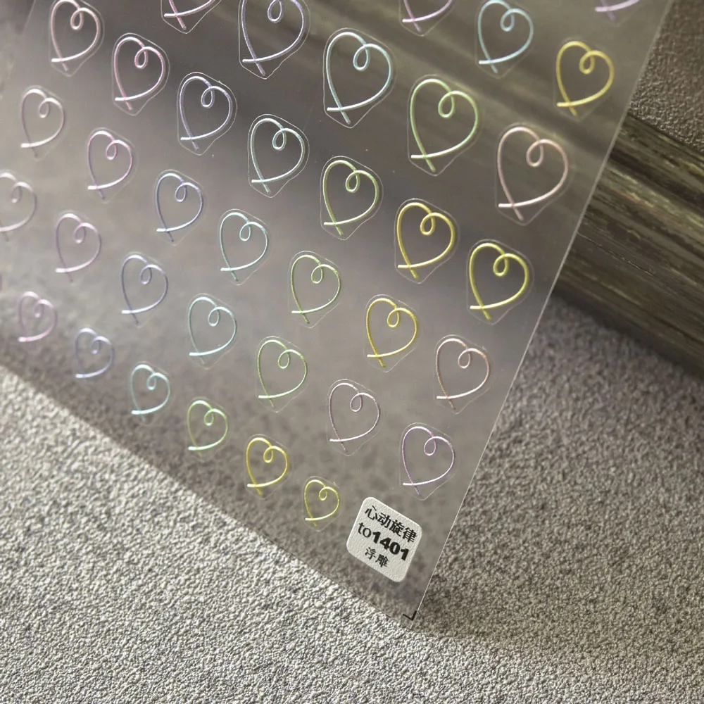 1 lap 5D gravírozott szív keret design köröm art matrica Japán DIY öntapadó körömmatricák átlátszó csúszka dekorációk