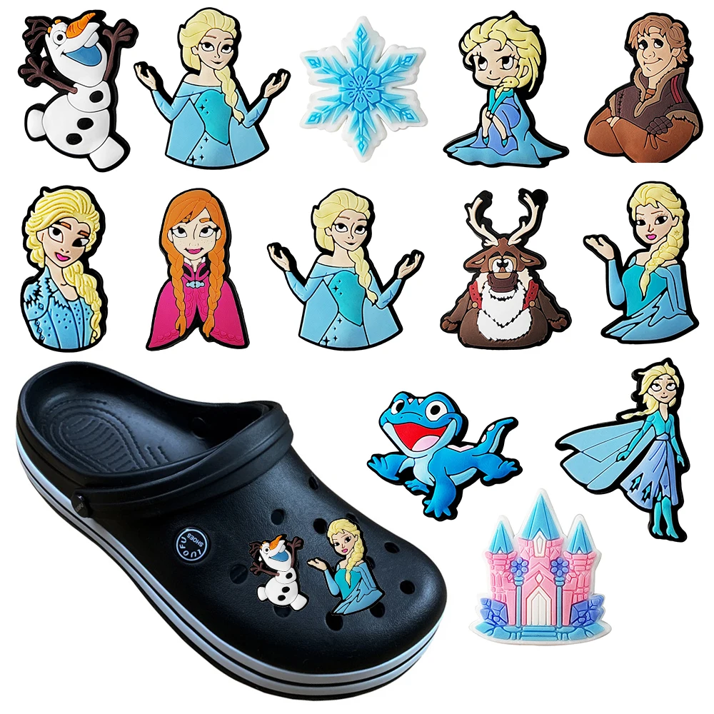 1-13PCS Disney fagyasztott cipő Croc Charms cipő kiegészítők dekoráció Anna Elsa Olaf számára Croc cipő Charm csat gyerek party karácsonyi lányok