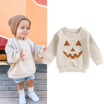 0-4Y Halloween pulóver csecsemőnek Kislányok Fiú pólók Hosszú ujjú tökmintás pulóver őszi felsők