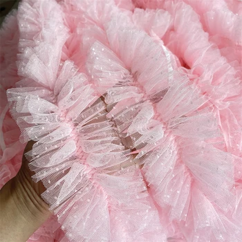 0.5Meter rózsaszín fodros hálós csipke díszítés 8CM széles Új pöttyös feszített rakott csipke kiegészítő Tutu szoknyához DIY baba ruhák