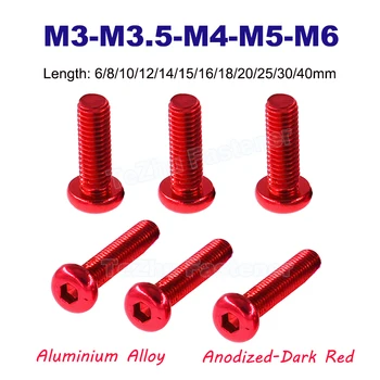 1-10db M3 M3.5 M4 M5 M6 kerek alumíniumötvözet csavarok Hatlapú foglalat Gombfej imbusz csavar mechanikus csavar sötétvörös hossz 6 ~ 40mm