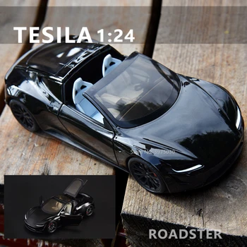 1:24 Tesla Roadster autómodell játékok Alloy öntöttöntvény szimulációs járműajtók nyithatók Visszahúzós kollekció dekoráció fiúknak