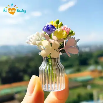 1:6 Babaház miniatűr üveg váza csokor cserepes növény virágcserép Kezdőlap Kert Modell dekoráció Játék Babaház kiegészítők