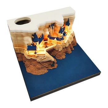 1 db Castle 3D Jegyzettömb 2024 naptár Kastély jegyzet Papír írószer kiegészítők Ajándék fényekkel