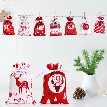 1 készlet Karácsonyi adventi naptár táska Ünnepi függő karácsonyi visszaszámláló ajándéktáska színegyező karácsonyi adventi ajándéktáska