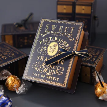 10/30/50db Kreatív szerelem Magic Book díszdoboz Esküvői cukorka csokoládé csomagolás Kiváló bronzosító csomagolás Táska Party kellékek