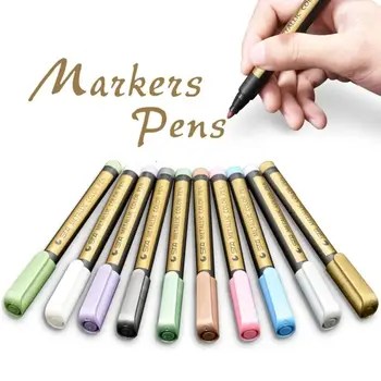 10 szín Fém jelölő Diák kellékek Írószerek Vízálló festék Toll Állandó DIY Manga Rajz Kézműves tollak Írás