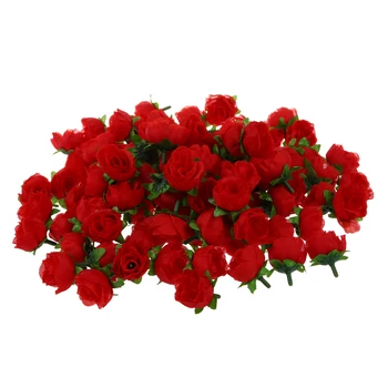 100 x mű virágfej Rózsák Deco rozetta DIY esküvői parti Keresztség PIROS