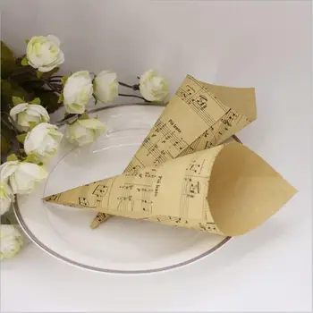 100db Kreatív barna zenei jegyzetek Kraft papír virágkúpok cukorka dobozok fagylaltkúpok Party ajándékdoboz esküvői szívességek dekoráció