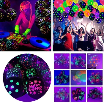 100db szilárd / betű mintás neon léggömbök UV fényben ragyognak fluoreszkáló latex ballonok Boldog születésnapot esküvői parti dekorációs show