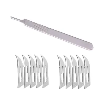 10db NO.12 szénacél sebészeti szike pengék + 1db 3 # fogantyú szike DIY vágószerszám PCB javítás állati sebészeti kés