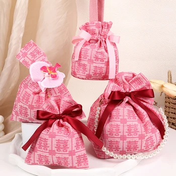 10Pcs kínai esküvői ajándéktáska hordozható csokoládé cukorka sütik csomagoló táskák vendég babaváró születésnapi zsúr dekorációk