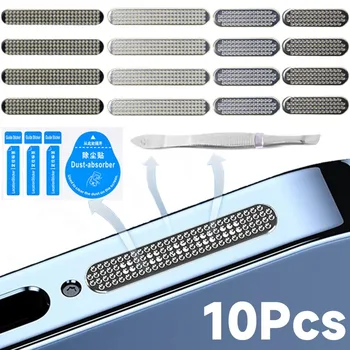 10Pcs univerzális luxusfém porálló háló matricák iPhone 15-höz 14 Samsung Xiaomi Ultra vékony pormentesítő fémhálós porvédő