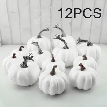 12db(3 méret) Halloween hálaadás dekoráció Hamis tök Mesterséges fehér tök otthoni partihoz Asztaldekoráció fotózás