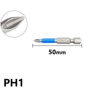 12db 50 mm-es csavarhúzó bitkészlet PH1, PH2, PH3, PZ1, PZ2, PZ3 Nagy keménységű kék ötvözetű acél csavarhúzó mágneses elektromos szerszám