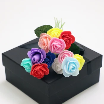 12db hab átmérője 3cm rózsafej + 12 virágszár + 10 levél, véletlenszerű szín, Valentin-napi és újévi ajándékok, doboz nélkül