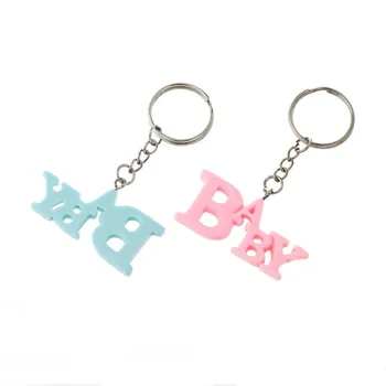 12PCS rózsaszín/kék baba design kulcstartó gyűrű díszdobozban Jó újszülött keresztelő keresztség Elsőáldozási parti ajándékok