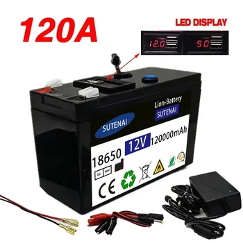 12V akkumulátor 120Ah 18650 lítium akkumulátor Újratölthető akkumulátor napenergiához elektromos jármű akkumulátor + 12.6v3A töltő