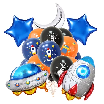 17db UFO fólia léggömb készlet Galaxy Outer Space Rocket Űrhajós űrhajó Planets Balloons Boys Girls Birthday Party Set
