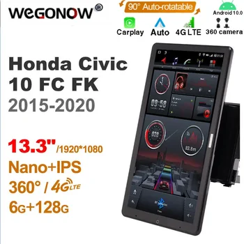 1920*1080 Nano Ownice Android10.0 a Honda Civic 10 FC FK 2015-2020 autórádió Audio 13.3'' forgatható 360 6G 128G Tesla stílus