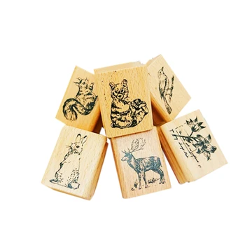1db/lot aranyos állat sorozat fa gumi bélyegző DIY kézzel készített napló album bélyegek jegyzettömb ajándékok gyerekeknek