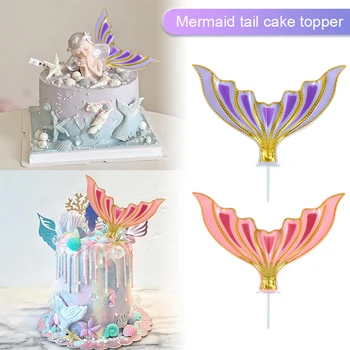 1db sellő farok torta topper Ocean World tematikus parti születésnapi babafürdőtorta dekorációs kellékek DIY sült desszert kiegészítők