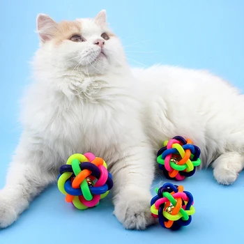 1db színes csengő fonott labda gumi kutya játékok Vokális harapásálló kisállat rágójáték kisállat kellékek Kiskutya macska kiképző játékok