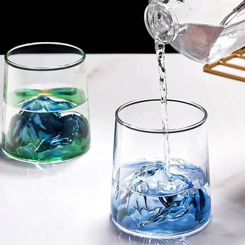 1DBS Japán kreatív üvegcsésze színes hóhegyi üveg teáscsésze whiskys üveg vízpohár borospoharak
