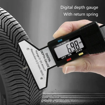 1PC hordozható 0-25,4 mm-es autó kerék gumiabroncs mérés digitális gumiabroncs futófelület mintázat mélység vastagságmérő automatikus ellenőrző eszközök kellékek