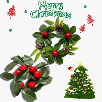 1PC Karácsonyi koszorú Mini koszorúk Piros bogyós pinecone Kis függő koszorú Mesterséges kézművesség Karácsonyfa dekorációk Ajtó medál