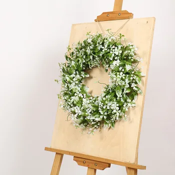1PC műkoszorú 17''zöld levél fehér virágfüzér fali ajtóhoz ablak függő dísz esküvői dekoráció