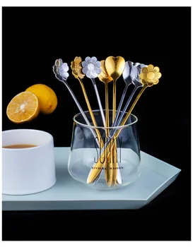 1PC rozsdamentes acél kanál cseresznye rózsa arany ezüst gombóc kávéskanál desszert torta étkészlet Konyhai kiegészítők dekoráció