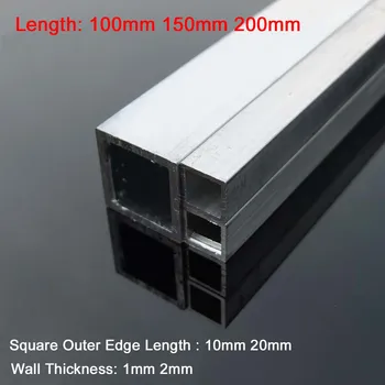 1Pcs 10x10 20x20mm négyzet alakú fém alumínium AL csőcsőprofil modellalkatrész tartozékokhoz DIY autó váz hossza 100/150/200mm