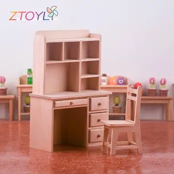 1Set 1:12 Babaház miniatűr íróasztal Tároló állvány Fiók Asztal Tanulószoba bútor Modell dekoráció Játék Gyerek játékok ajándék