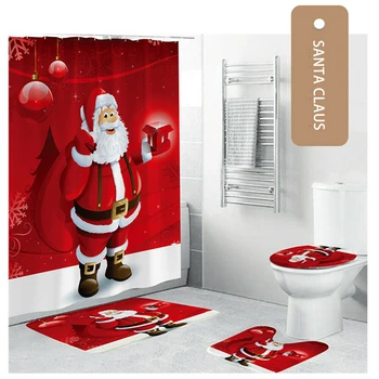 1Set Karácsonyi Mikulás WC ülőkehuzat szőnyeg Lakberendezés Karácsonyi WC-fedél tok Fürdőszoba szőnyeg Karácsonyi dekoráció