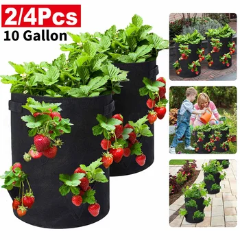 2/4 csomagok szövet többszájú termesztőzsák 10 gallon eper paradicsom ültetési zsákok újrafelhasználható kertek erkélyek virágnövény ültetvény