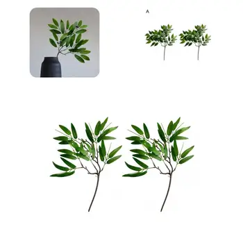2 ágak elegáns mesterséges levelek élénk időjárásálló szimulációs növény hamis zöld eukaliptusz levelek szárak
