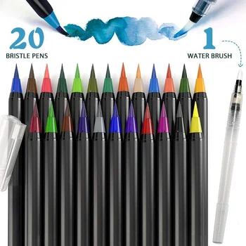 20 szín Akvarell ecset tollak Kalligráfia toll festéshez Manga rajz Kifestőkönyvek Festékjelölők Toll készlet Művészeti kellékek