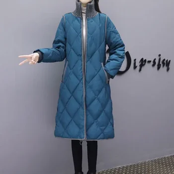 2021 Téli pehely pamut parkok álló galléros dzseki Nők Koreai kabát Laza meleg hosszú kabátok Elegáns szélálló cipzáras felsőruházat