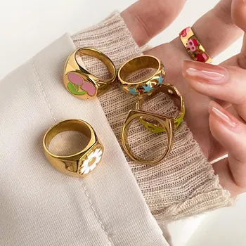 2022 Új Tarnish Free aranyozott ujjgyűrű minimalista rozsdamentes acél alap körgyűrűk nőknek Lány divatos ékszer ajándék