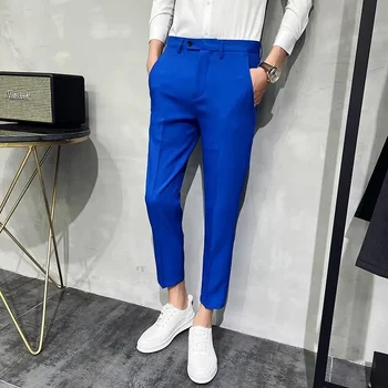 2023 Férfiak Tavaszi Nyár Divat Slim Fit alkalmi nadrág Férfi Streetwear Üzleti nadrág Férfi egyszínű ruha öltöny nadrág