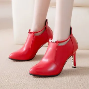 2023 Hot Sale női cipők Alap női csizmák Retro bokacsizma női húros gyöngy hegyes lábujjú hát cipzáras magas sarkú cipő női