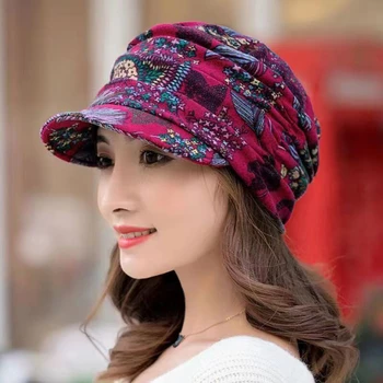 2023 Új nők csúcsos sapka rövid karimájú meleg összecsukható fülbevaló női sapka etnikai stílusú virágmintás őszi téli kalap napi ruházat