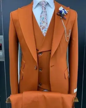 2024 Custom Fashion narancssárga esküvői öltöny férfiaknak Hivatalos vőlegény frakk Prom Blazer Tuxedo Man trajes de hombre costume homme 턱시도