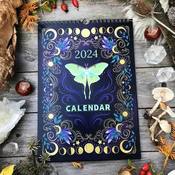 2024 Sötét erdő falinaptár Állatnövény Hold Természet szerető fali naptár beltéri dekoráció függő naptár Irodaszerek