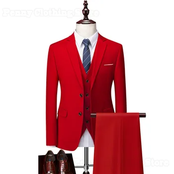 2024 Új férfi hivatalos irodai üzleti kétgombos öltöny A vőlegény üzleti alkalmi háromrészes öltönye