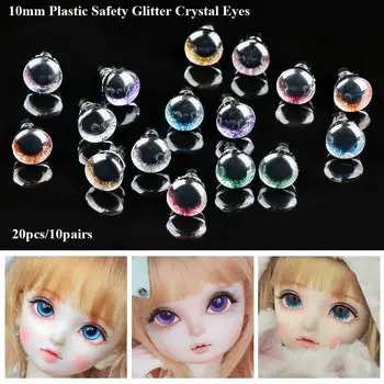 20db / 10pár 10mm Eyes Crafts szemek alátéttel műanyag csillogó kristályszemek 8 szín Báb kristály szemek DIY baba kiegészítők